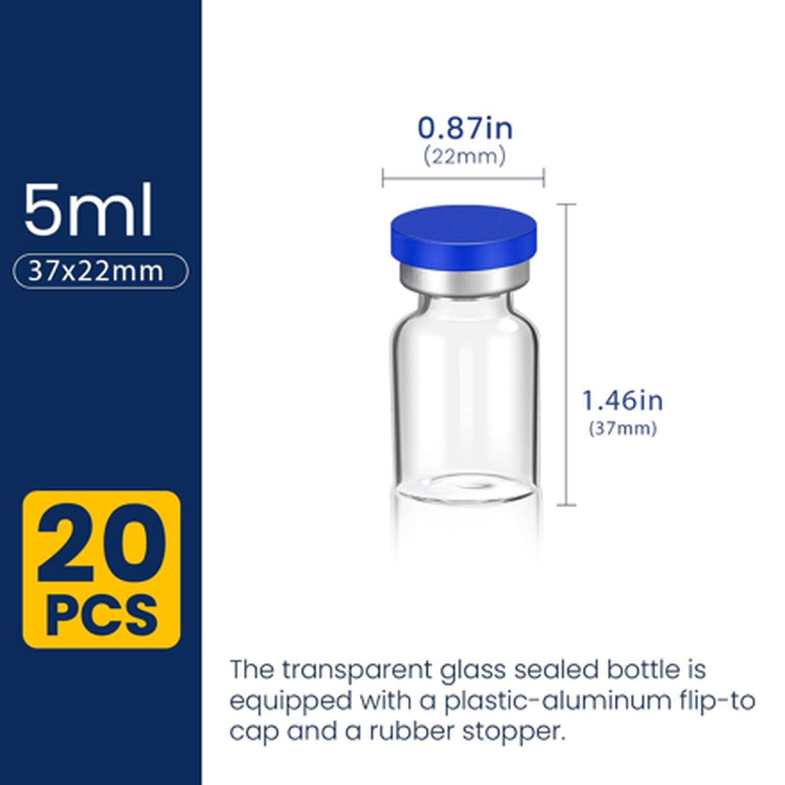 5ML Sterile Vials, Glass Empty Vials for Injection, 20 Pack | Sterile Vials with