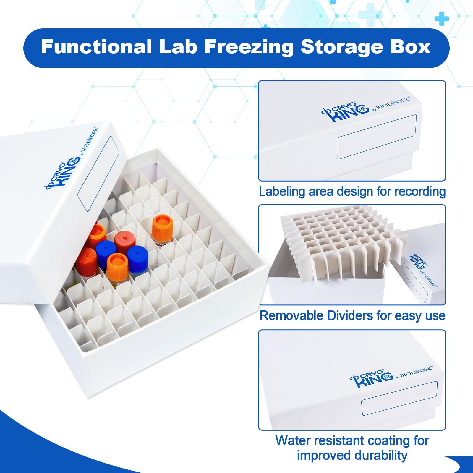 CryoKing Cardboard Cryogenic Lab Freezer Box 2 Inch 81-Well 2 in,81-well