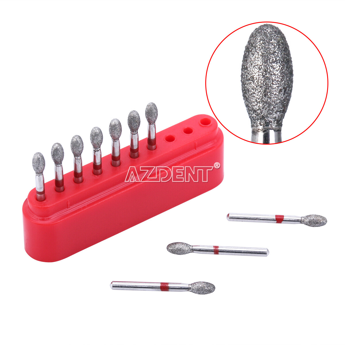 10pcs AZDENT Dental FG Diamond Burs Egg Football #379-023F Fine Grit Red