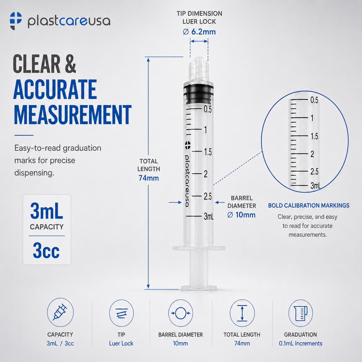 50 3ml 3cc Luer Lock Disposable Syringes (Non Sterile) for Saline Oral Medicine