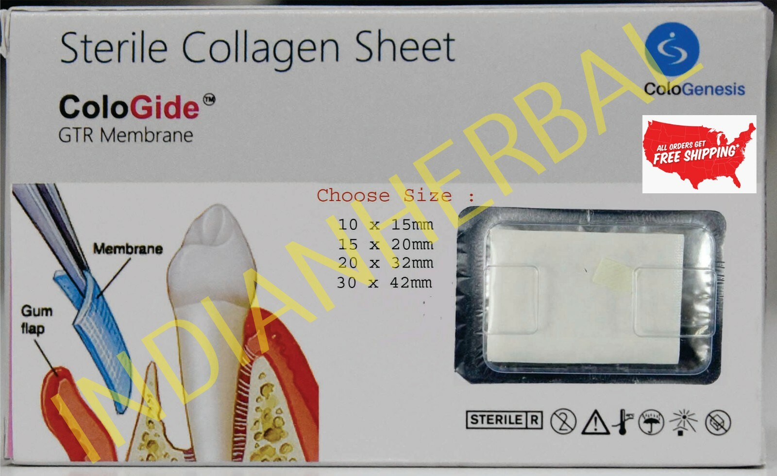 Colo Gide Sterile Collagen Sheet GTR Membrane Cologenesis Choose Size