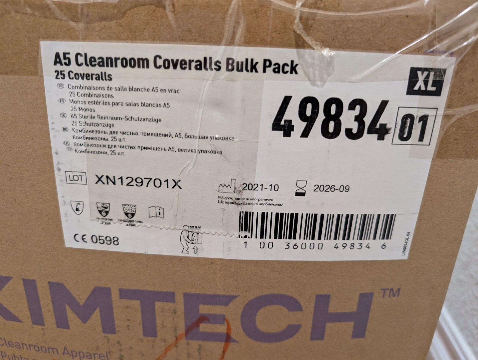 25-pc Kimtech 49834 A5 Cleanroom Coveralls, Non-Sterile (Size XL) Free shipping