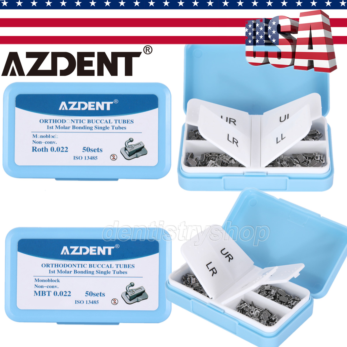 AZDENT Dental Ortho Metal Buccal Tube Bondable Roth MBT 1st 2nd Molar Non-conv