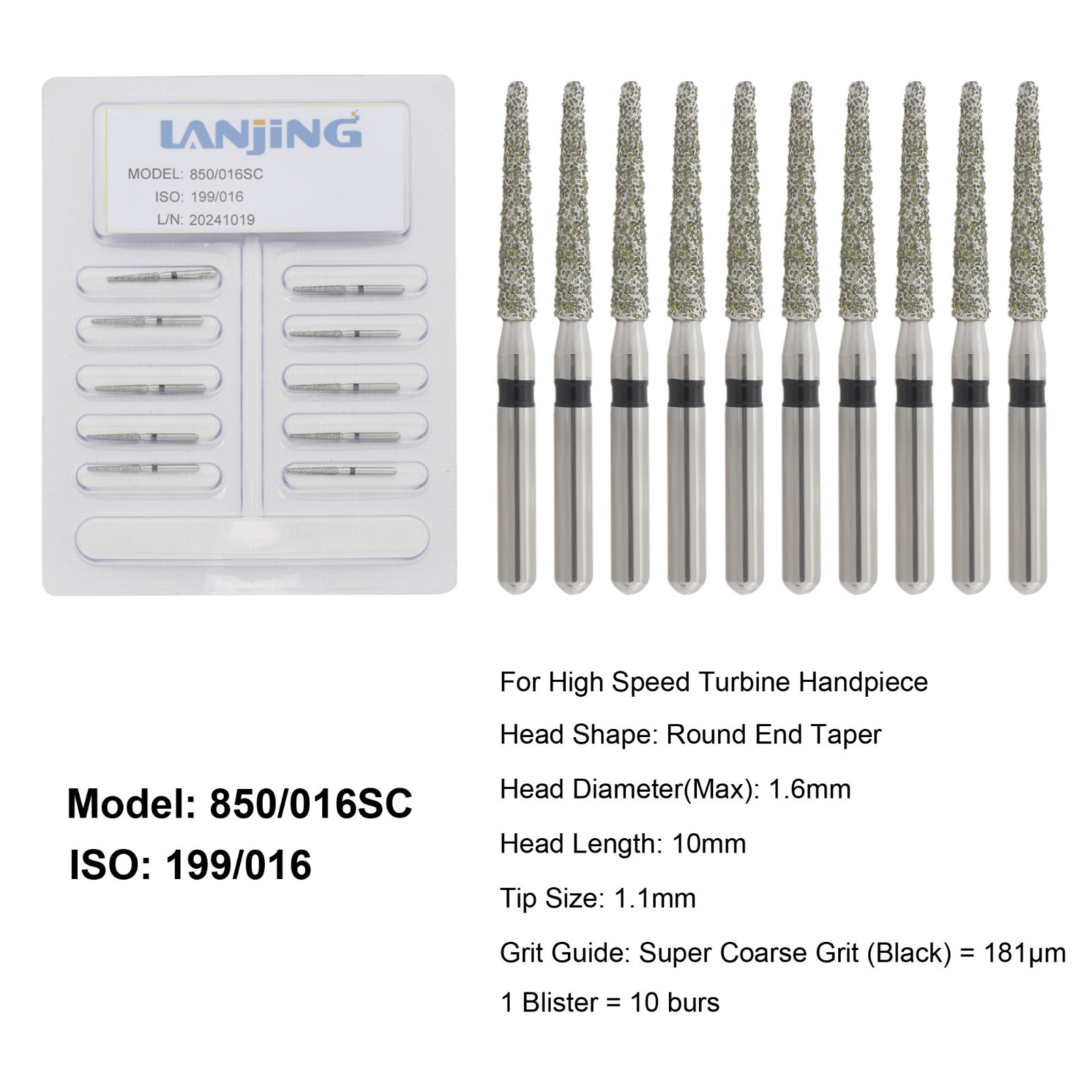 Dental Burs Diamond Burs Round End Taper Super Coarse Fine High Speed FG 856 850