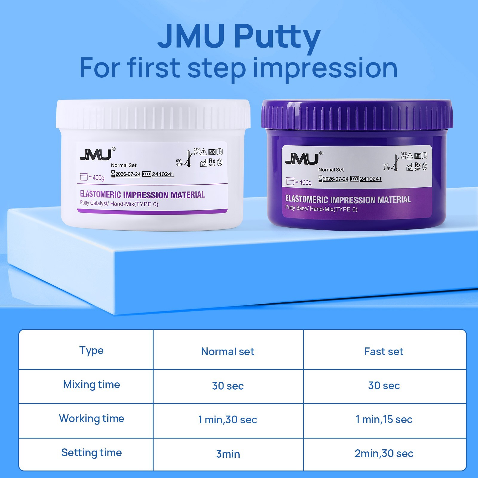 JMU Dental Putty Impression Materials Normal Set 400g Base+400g Catalyst