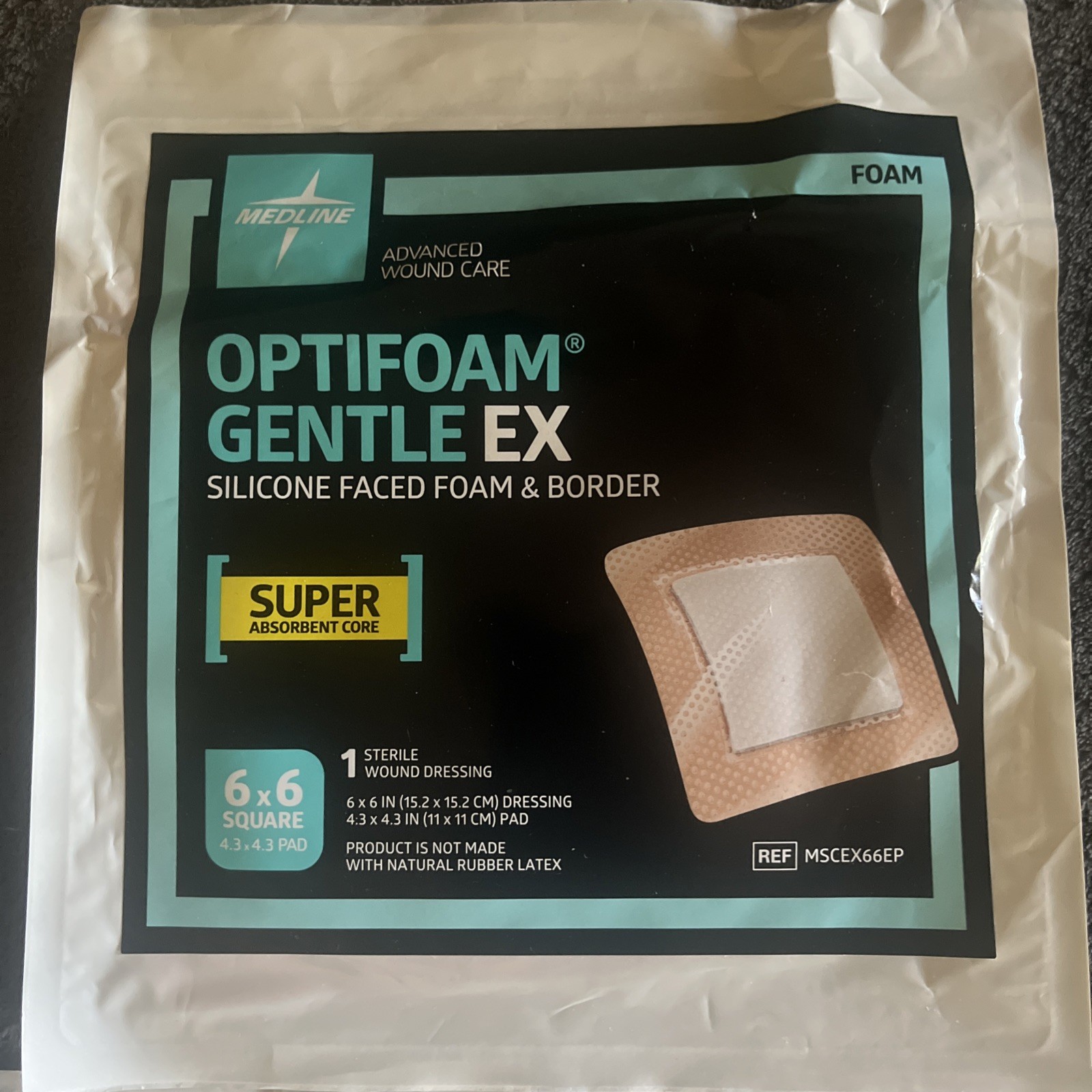 3 – MEDLINE Optifoam Gentle EX Silicone Faced Foam & Border 6×6 Wound Pad