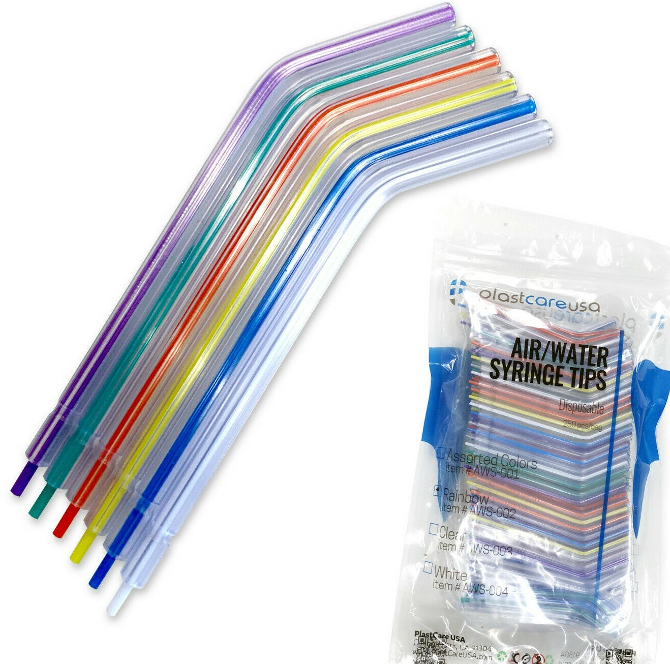 1000 Dental Disposable Air Water Syringe Tips, Clear/Rainbow Color Variety Core
