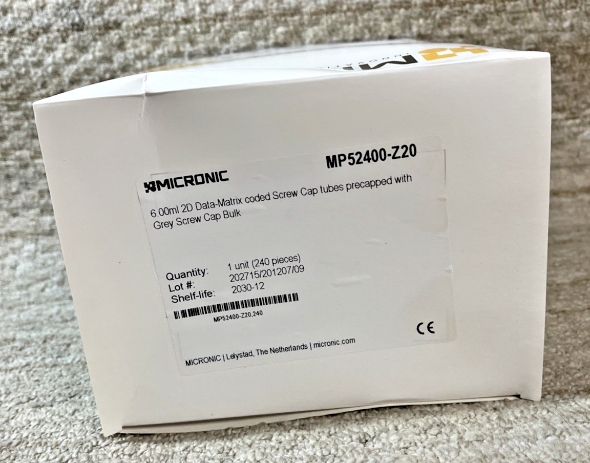 NEW SEALED – MICRONIC MP52400-Z20 PRECAPPED 6.0mL tubes, 240 tubes, EXP: 12/2030