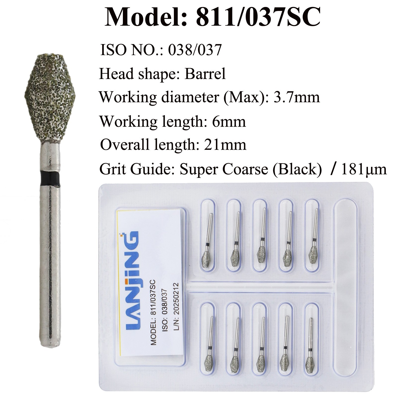 Dental Diamond Burs Barrel Super Coarse FG Bur 811-032C 038SC High Speed Burr