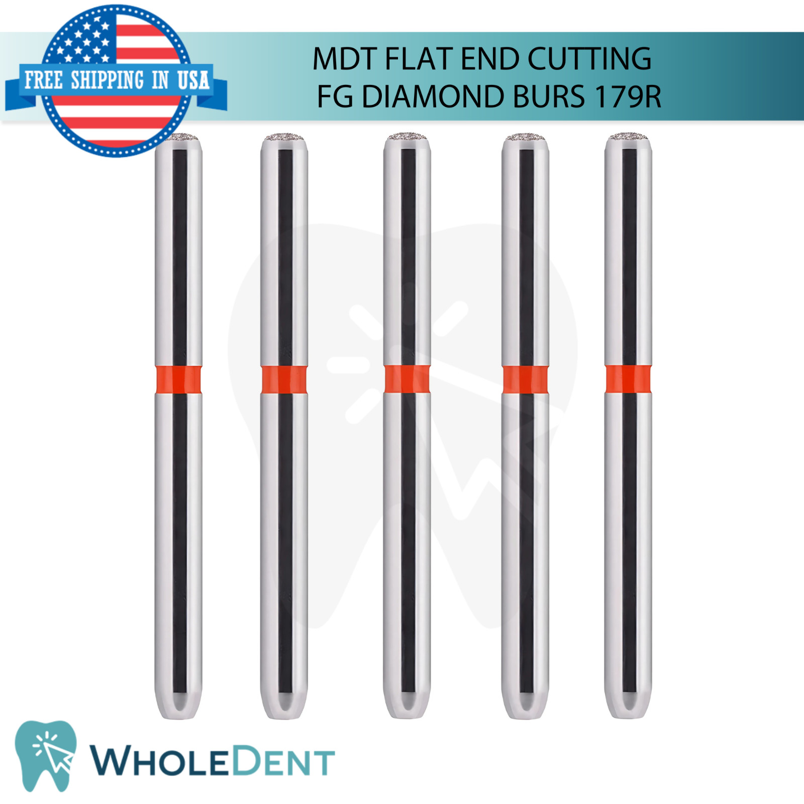 Dental MDT Flat End Cutting 179R FG Diamond Burs Smooth Defined Contours L19.0mm