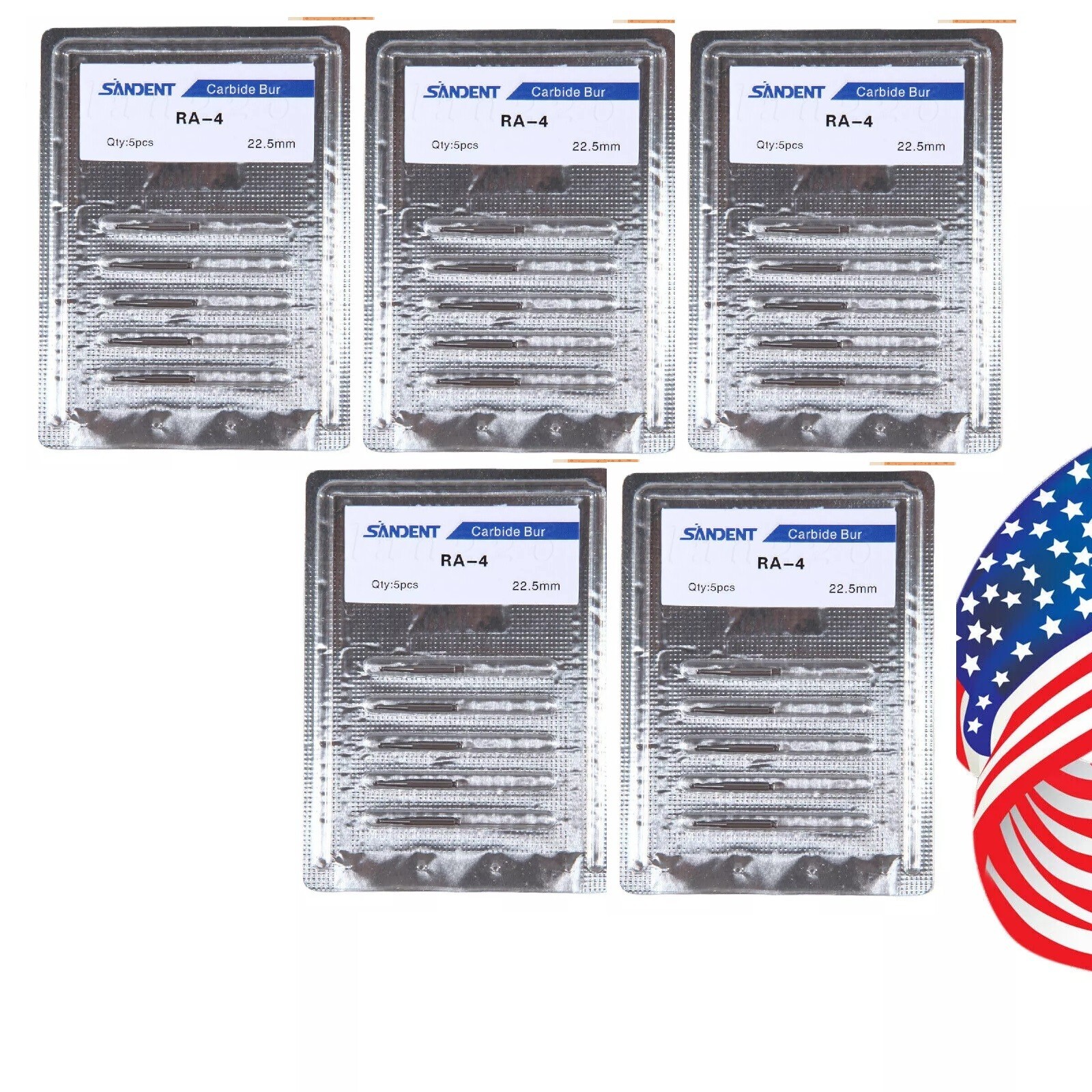 25 Pcs/5 Pack Dental 22.5mm Round Carbide Bur Slow Speed Latch Type RA4 Burs USA