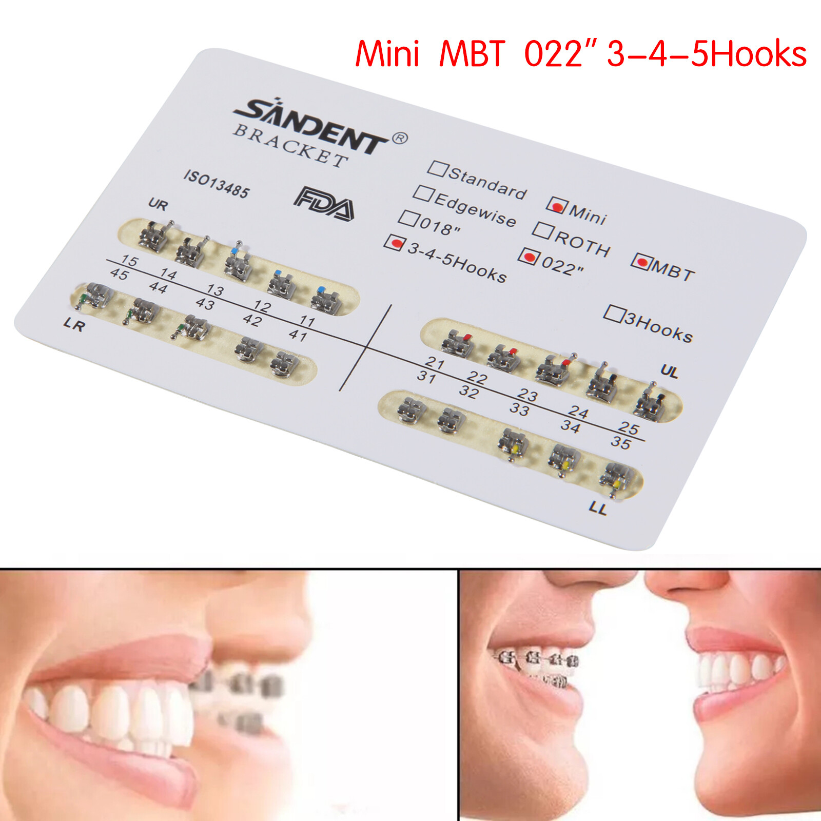 10 Packs/200pcs YOKA ORTHO Metal Mini MBT 022 Slot Bracket 345 Hooks #1 Type USA
