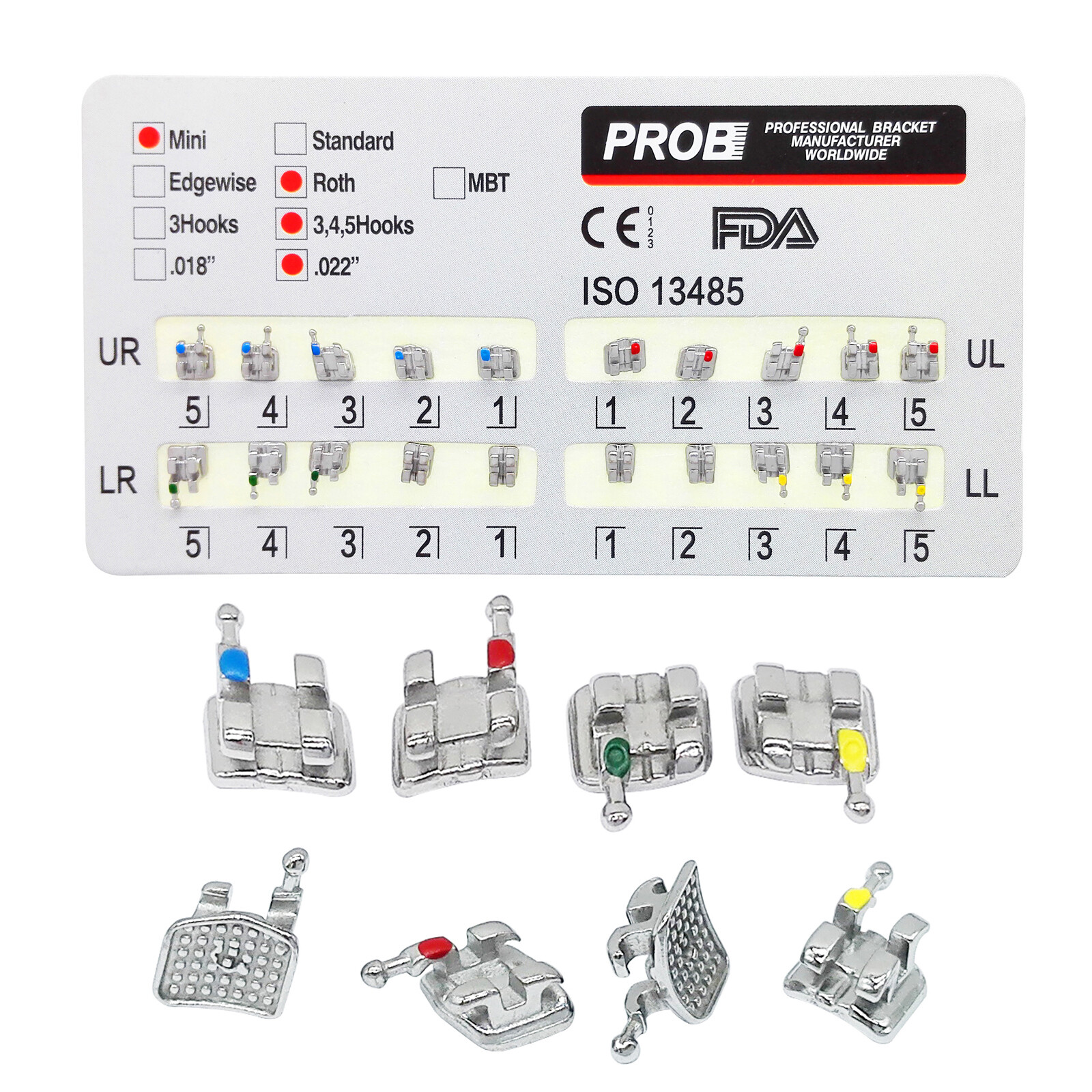PROB Dental Orthodontic Brackets Brace Mini Roth MBT Standard 022/018 Hooks
