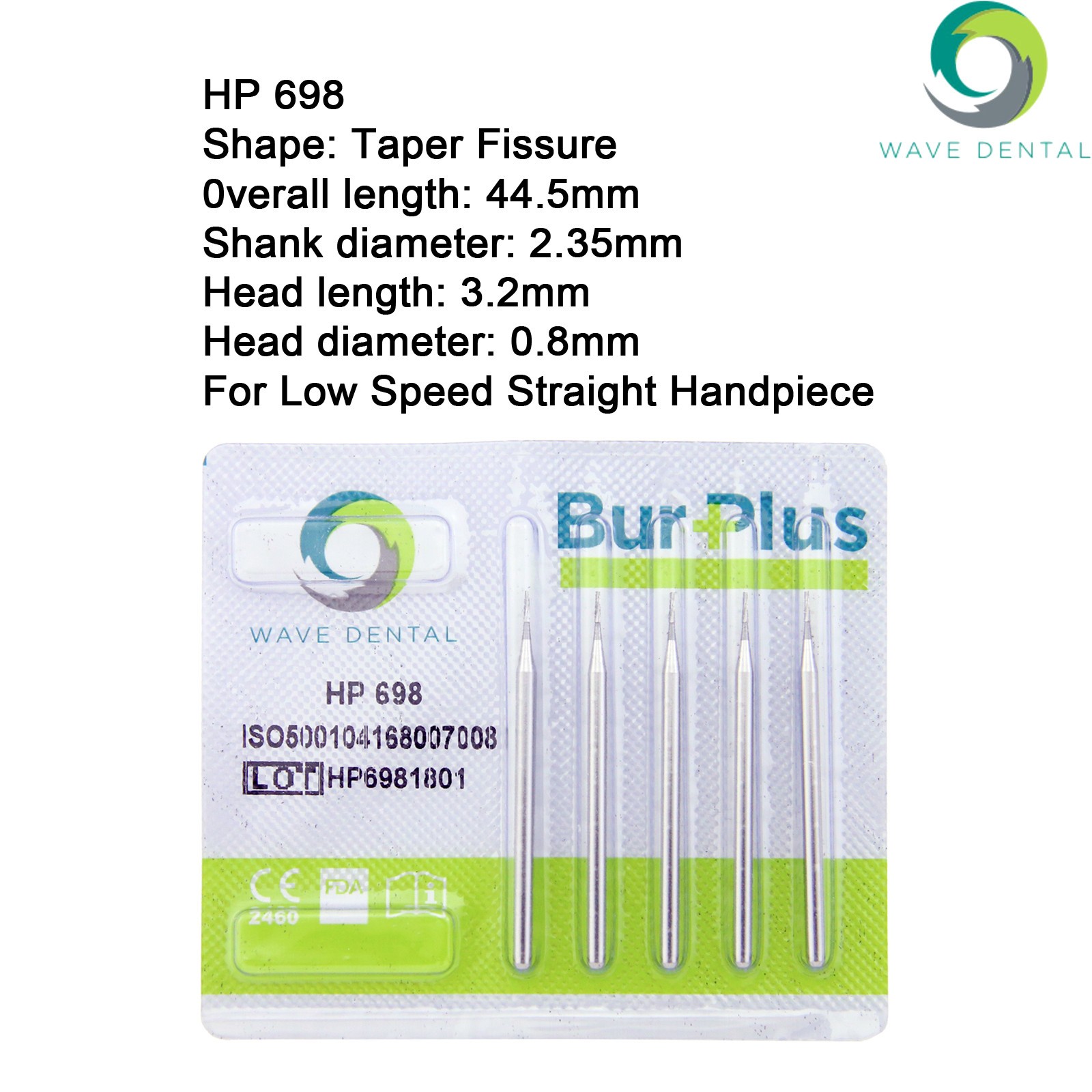 Wave Dental Carbide HP Burs Taper Fissure Bur HP702 703 Long Straight Low Speed