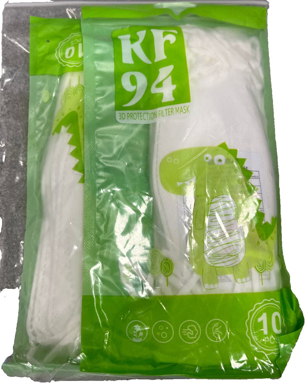 Kids KF94 4 Layer Protective Mask White, Dust Mask 3D 10pc per pack, 2pk per bag