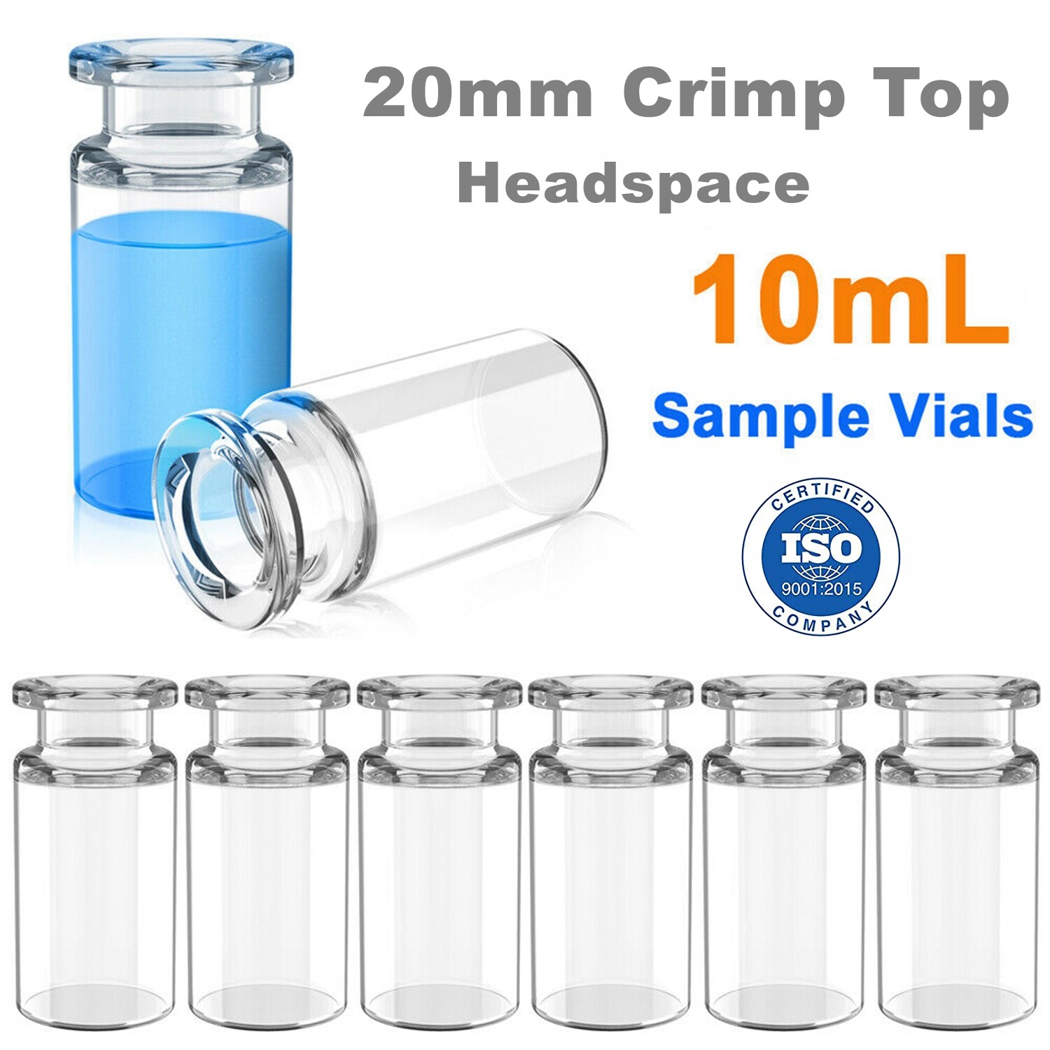 1000pcs 10ml Headspace Sample Vials 20mm Crimp Top Bevelled Edge Flat Bottom US