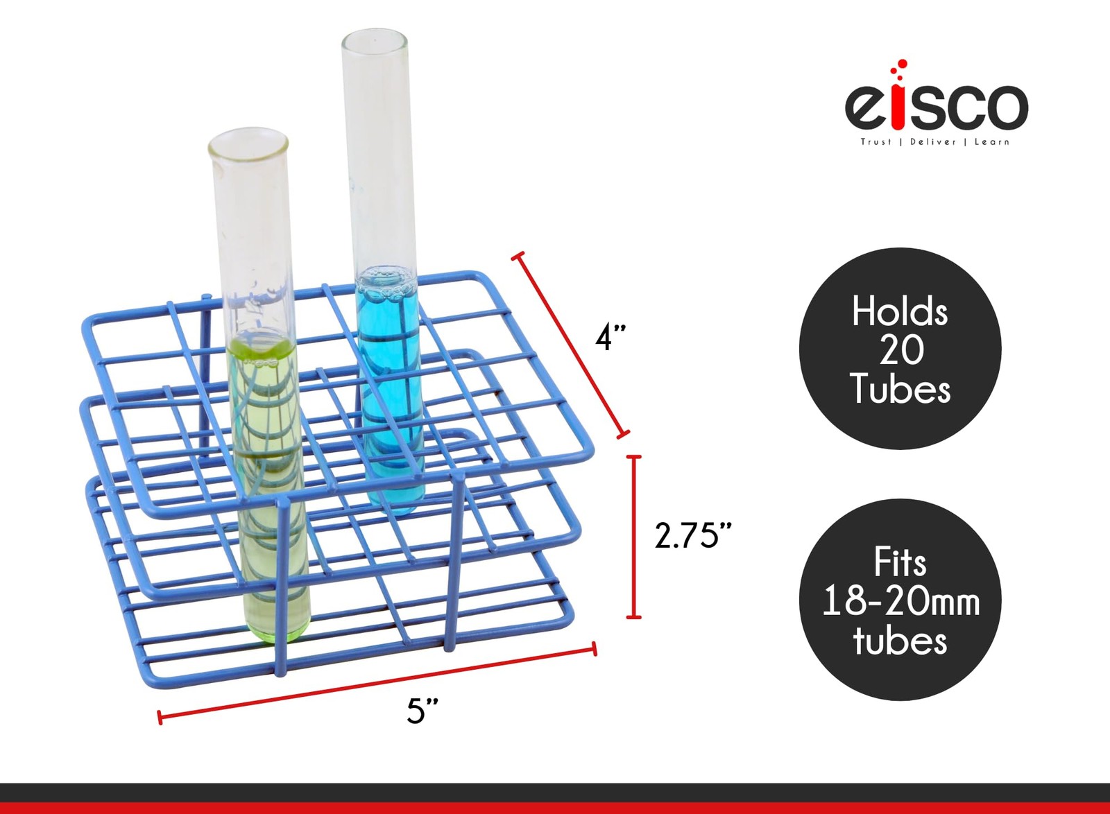 EISCO Blue Epoxy Coated Steel Wire Test Tube Rack, 20 Holes, Outer Diameter…