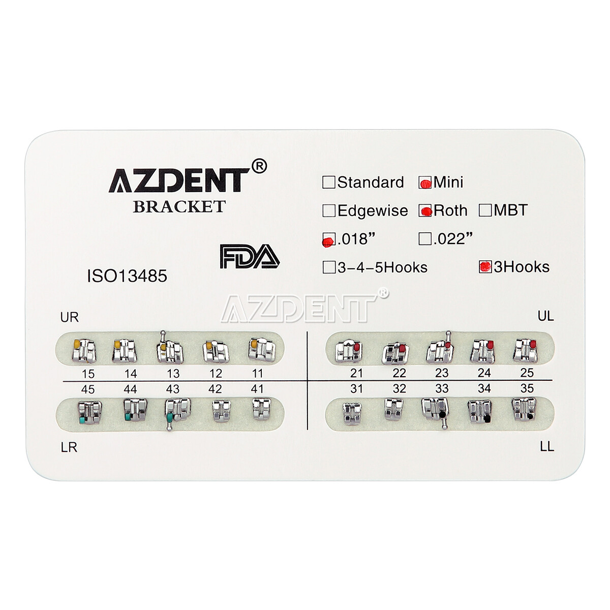 AZDENT Dental Ortho Brackets Metal Mini Roth.022/018 Hook 345/Arch Wire Nature