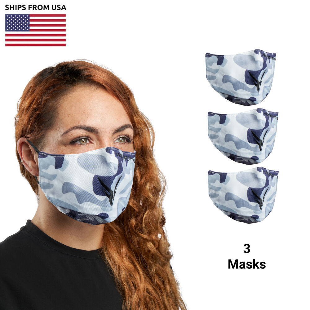 Victor Fitness VM25GC Gray Camo Face Masks (3-Pack) | Reusable, Washable