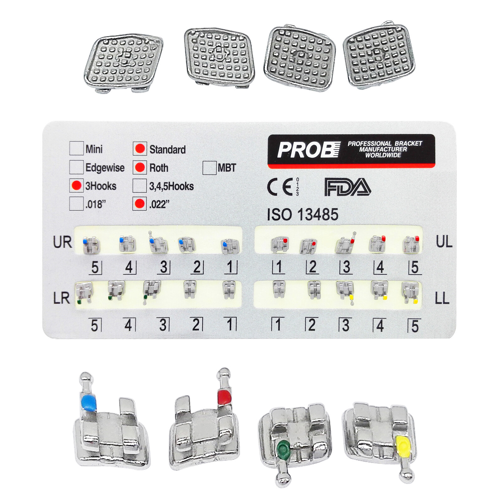 20Pcs PROB Dental Orthodontic Brackets Metal Braces Mini/Standard .022 3/345Hook
