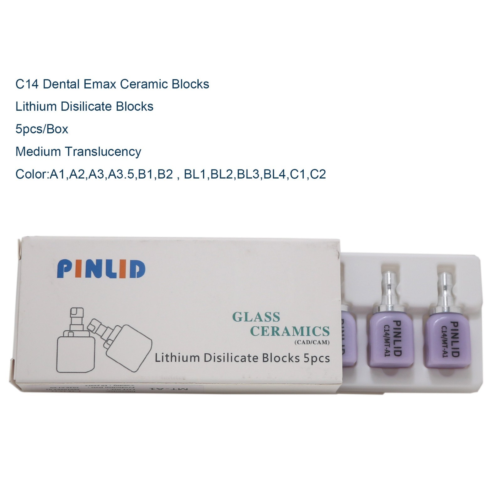 5pcs/Box Dental C14 Emax CAD glass Ceramic Lithium Disilicate Blocks CEREC Inlab