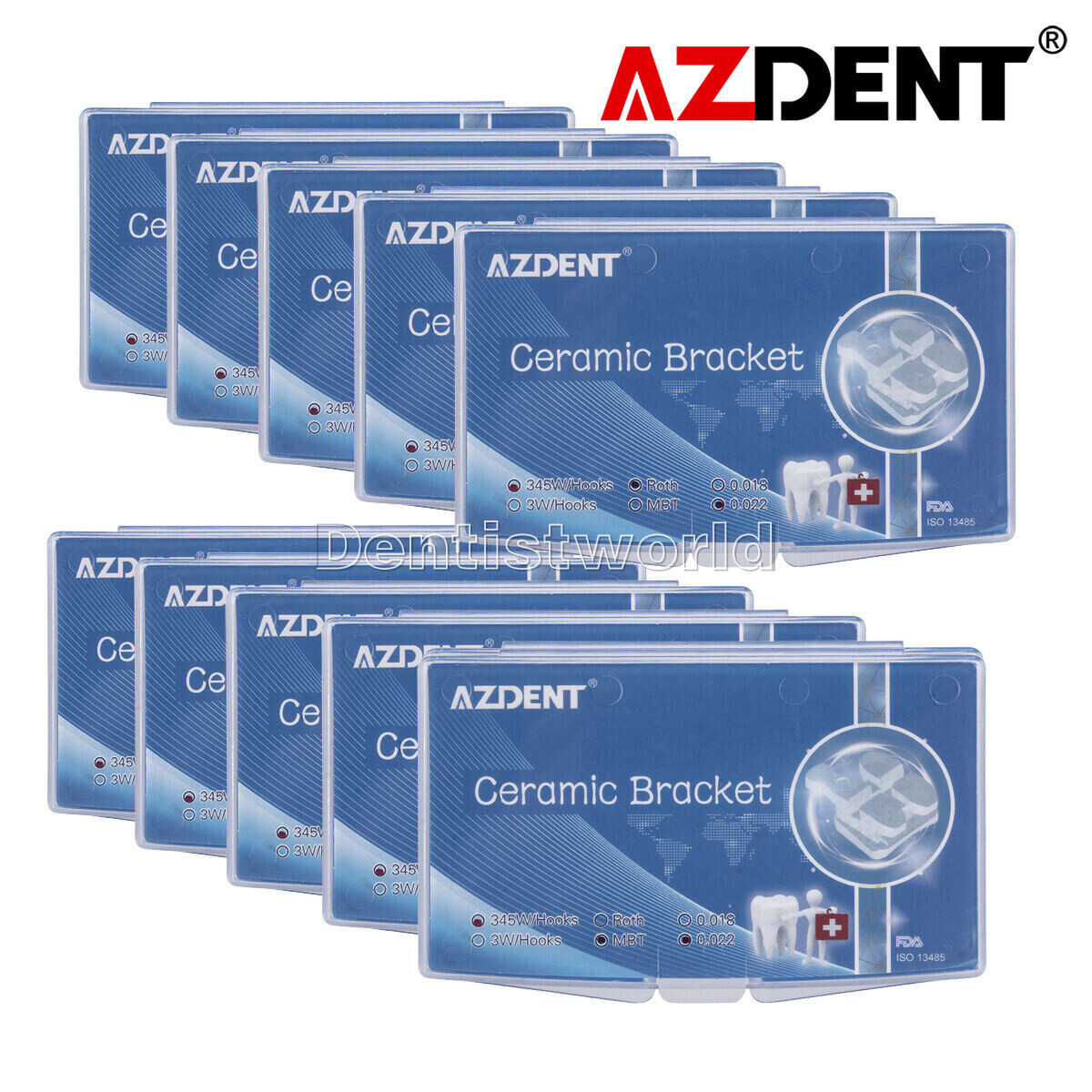 AZDENT Dental Orthodontic Ceramic Clear Brackets Braces MBT/Roth.022 Hooks 3 4 5