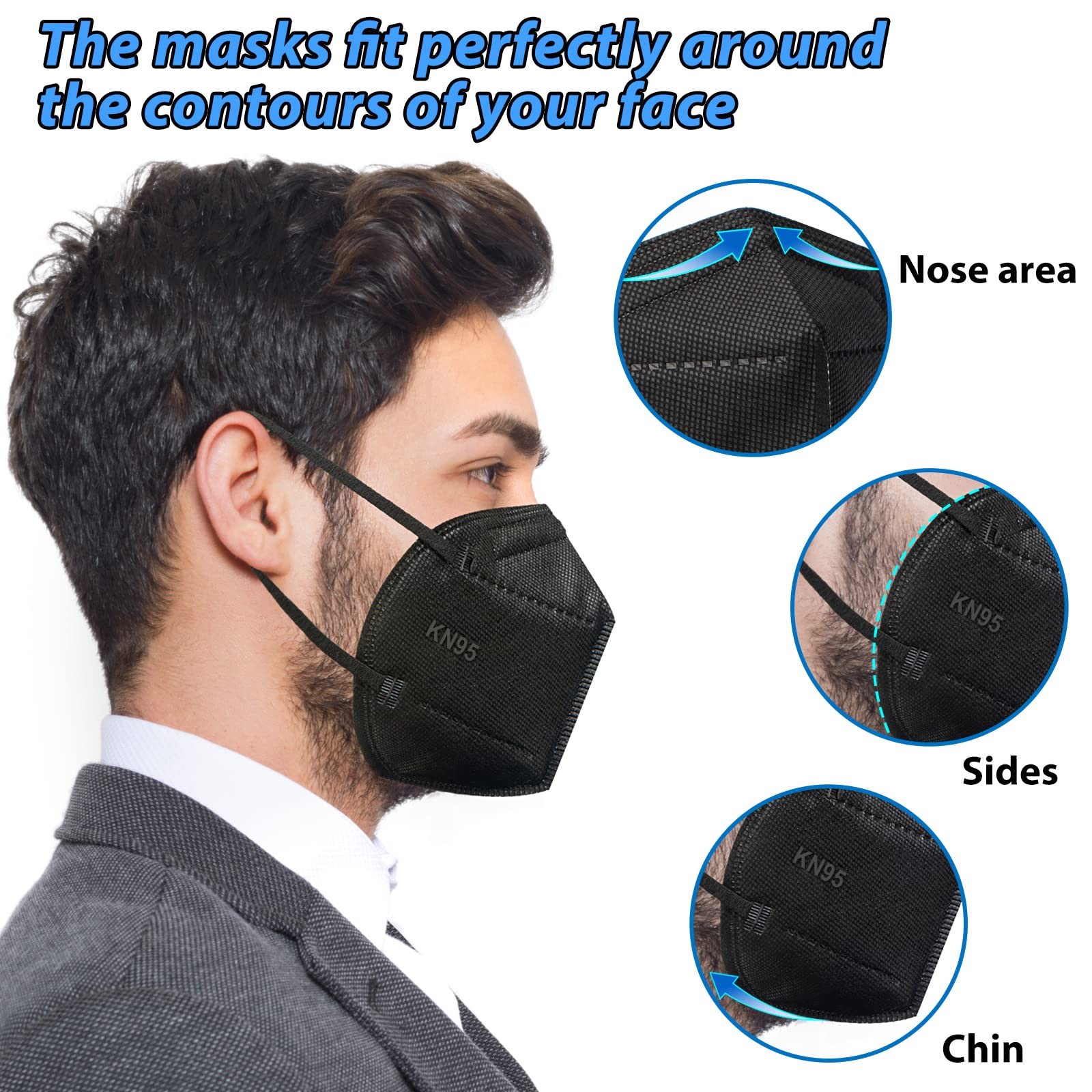 50 Pack KN95 , 5-Layer masks disposable kn95 Black,Protection Against PM2.5, …