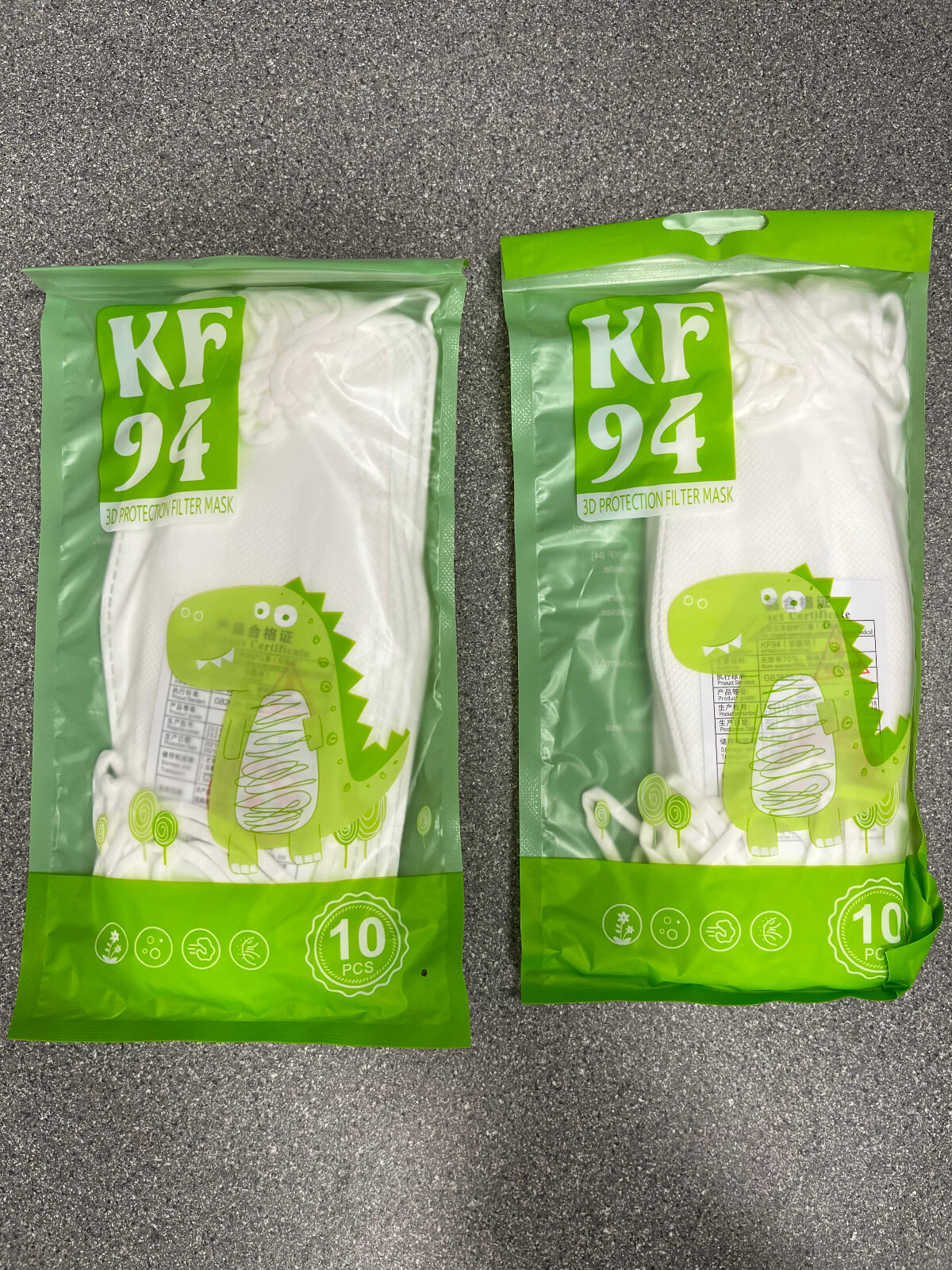 Kids KF94 4 Layer Protective Mask White, Dust Mask 3D 10pc per pack, 2pk per bag