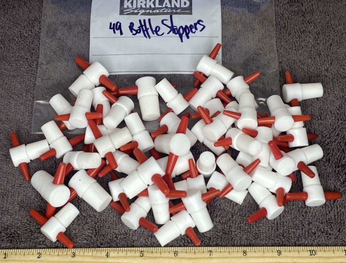 Mixed Lot of 49 Bottle Stoppers Lab Apothecary Range of Sizes Red and White