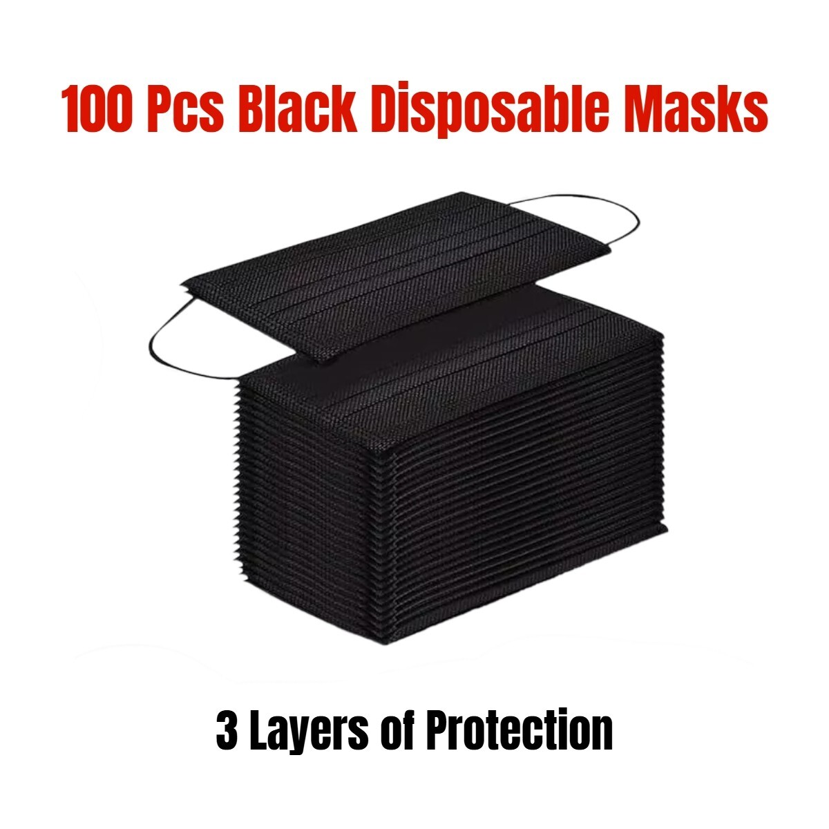 100 PCS Disposable Face Mask Non Medical Surgical 3 Ply Ear loop Black Masks