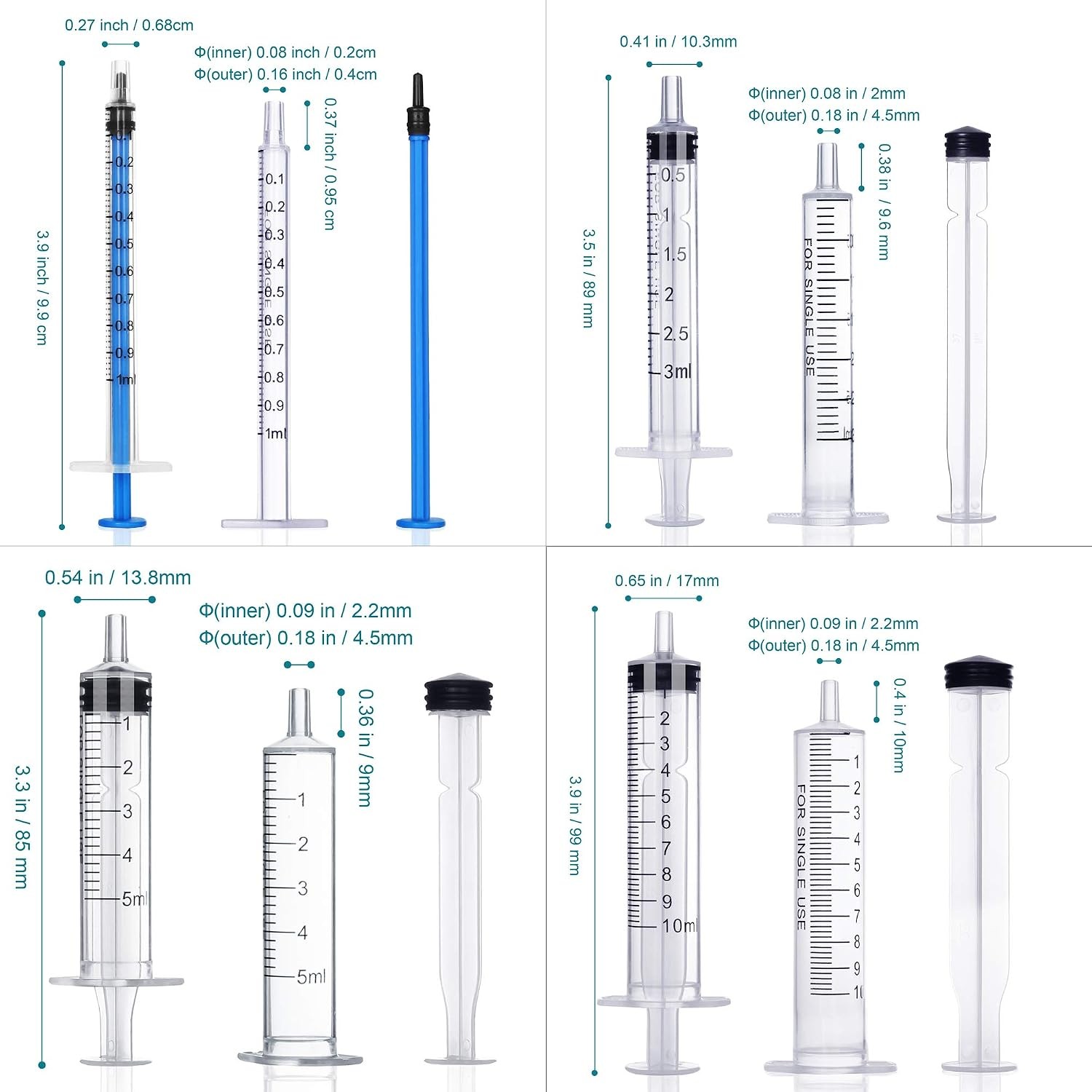 20Pack 1ml / 3ml / 5ml / 10ml Syringe Without Needle – Small Plastic Syringes