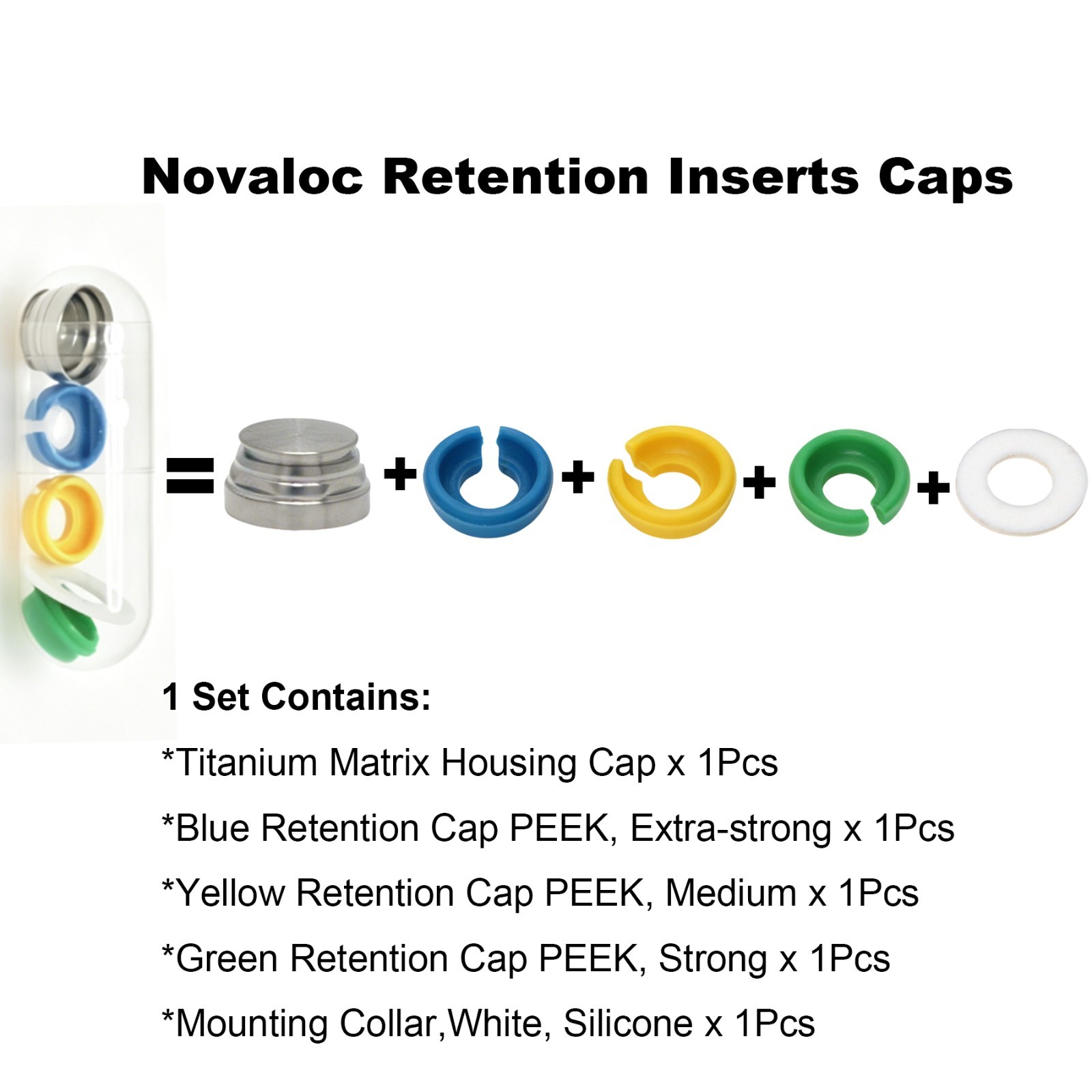 US Dental Overdenture Locator Male Cap Kit & Novaloc Peek Retention Insert Caps