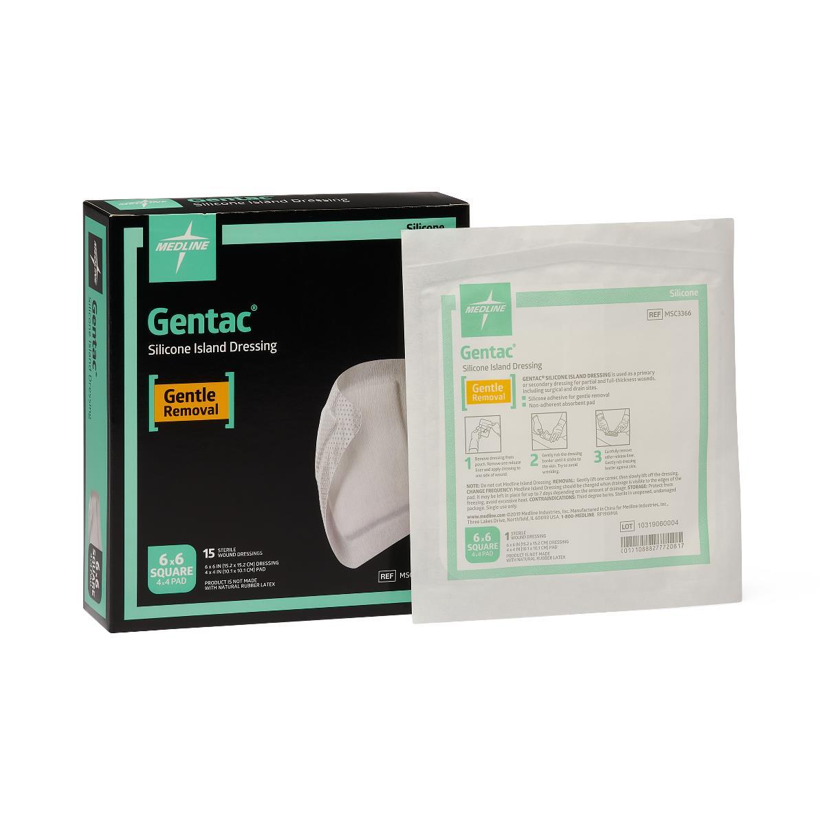 Silicone Adhesive Island Wound Dressing, 6″ x 6″, 4-1/4″ x 4-1/4″ Pad Size, Each
