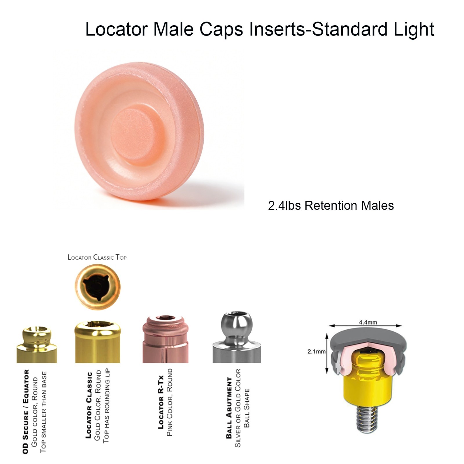 Dental Locator Classic Pink Standard Male Insert 2.4 lbs Light Retention Cap Set
