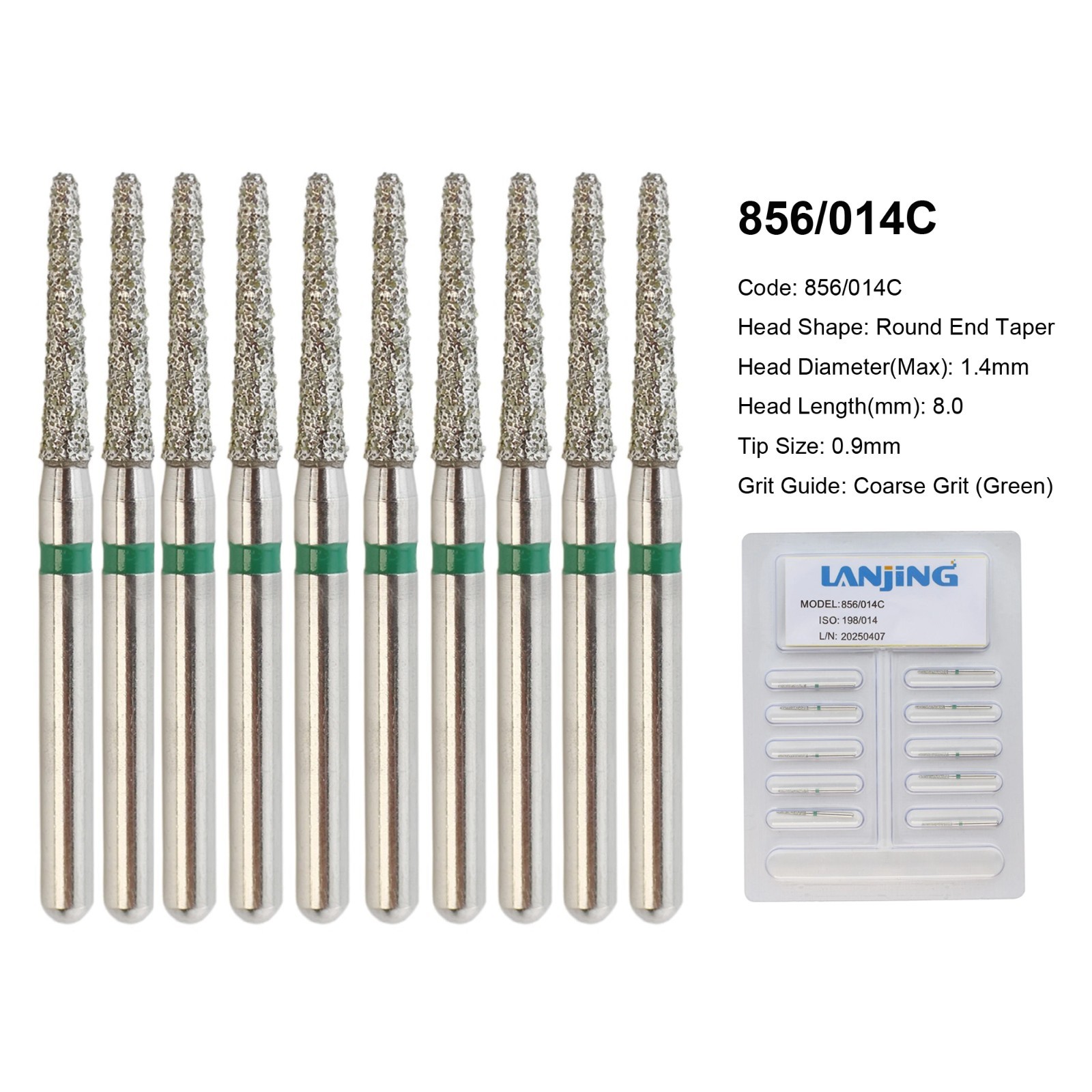 FG Dental Diamond Burs 856 850 Round End Taper Crown Prep Coarse Fine High Speed