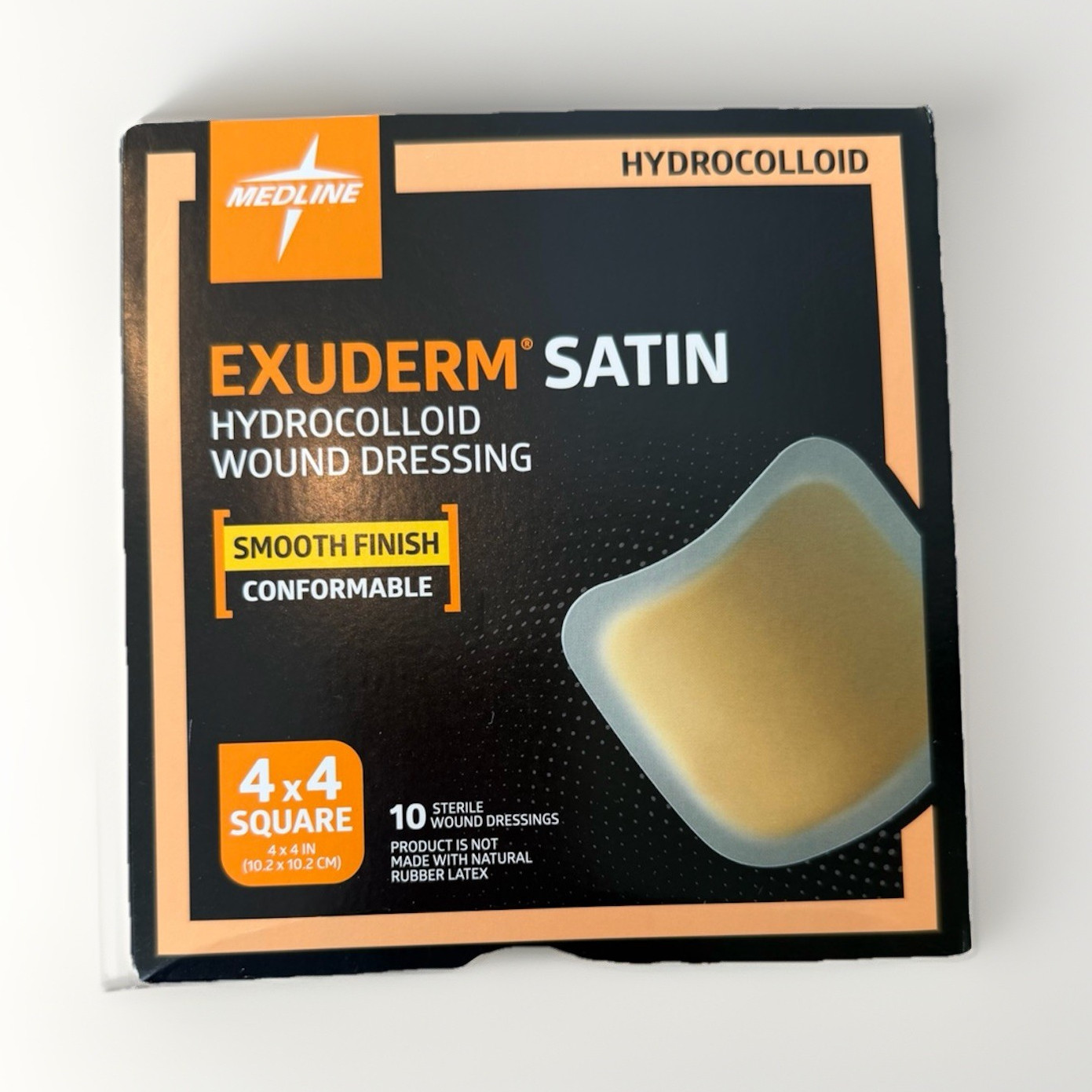Medline Exuderm Satin Hydrocolloid Dressing 4×4 Square 10 Sterile MSC6444