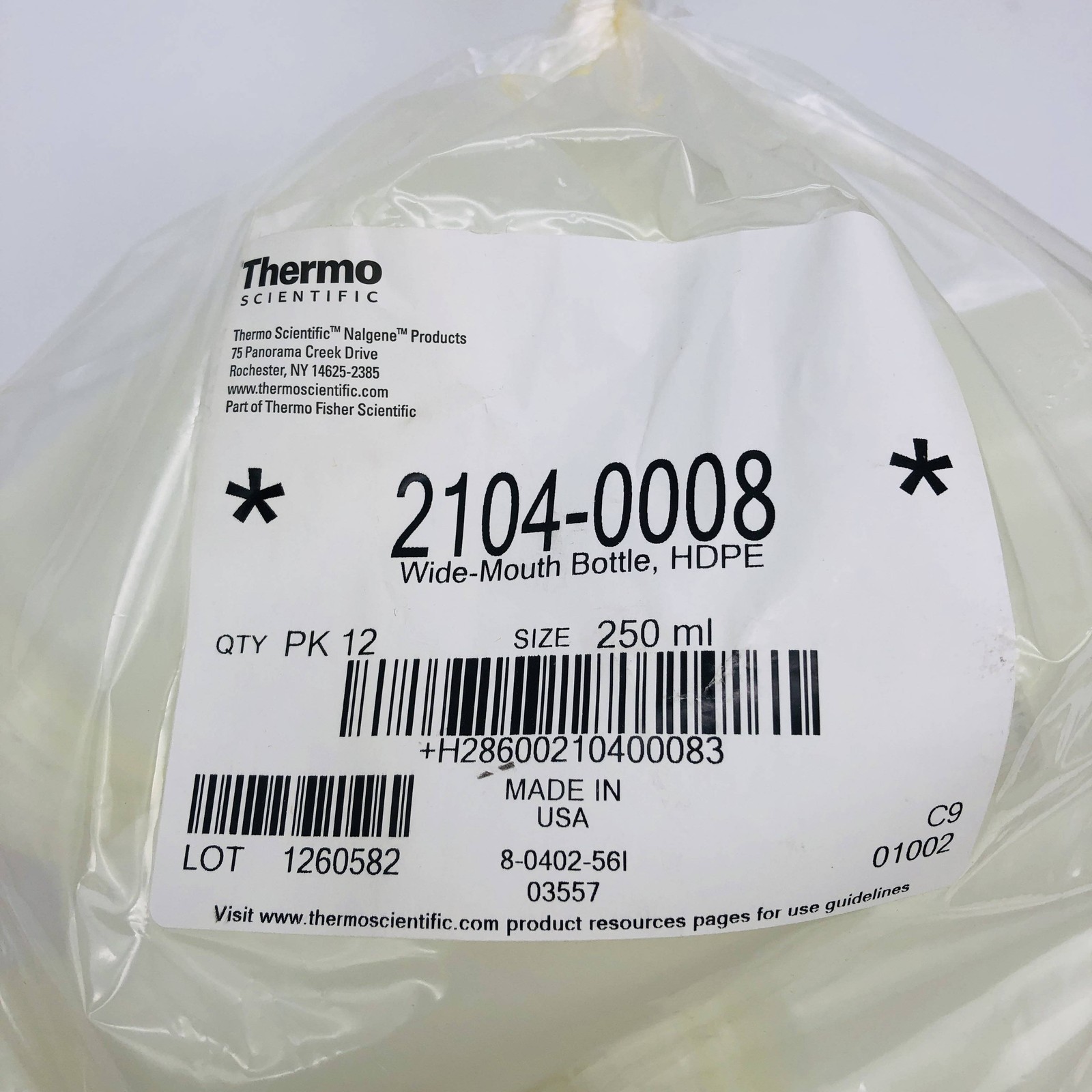 Thermo 2104-0008 Nalgene Bottles Wide-Mouth HDPE 250ml/8oz W Lid Closures 12pk