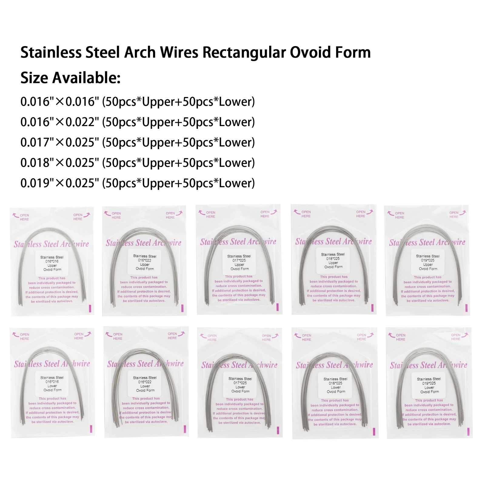 100pcs Dental Orthodontic Arch Wires Niti Stainless Steel Round Rectangular