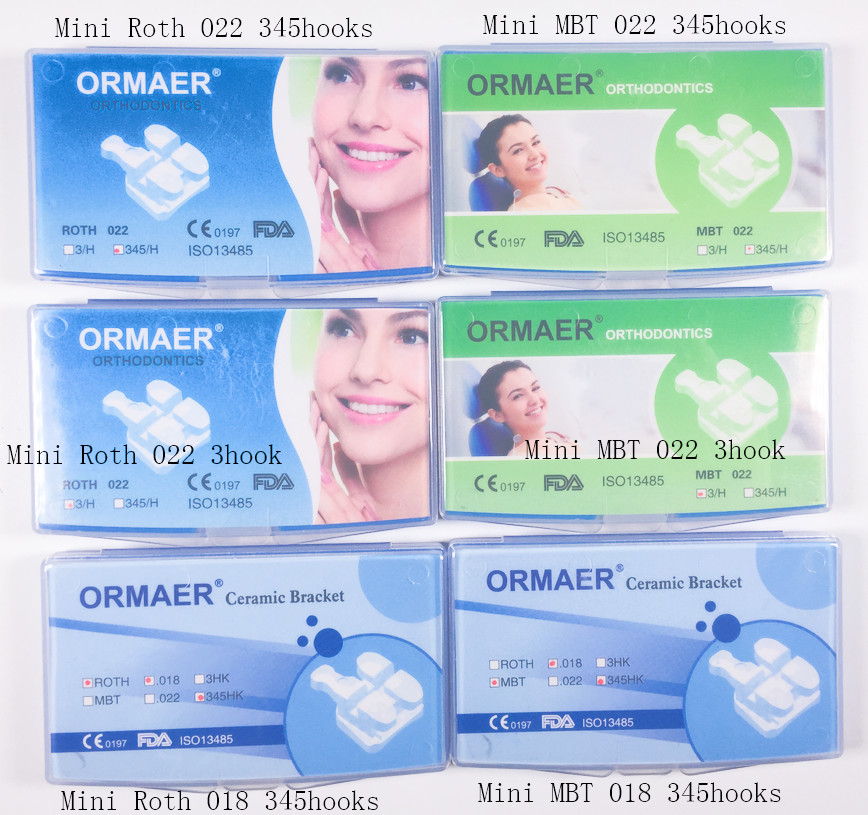 Dental ORMAER Ceramic Brackets 3M Style Mini Roth MBT 022/018″ Slot 20pcs/Set