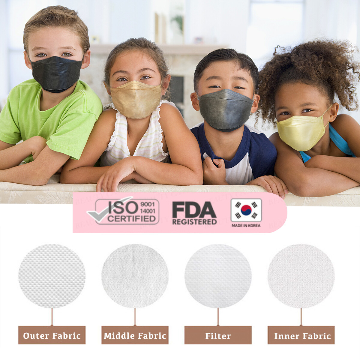 20 PACK! Kids KF94 Green Face Mask Protective Cover Comfortable Breathable