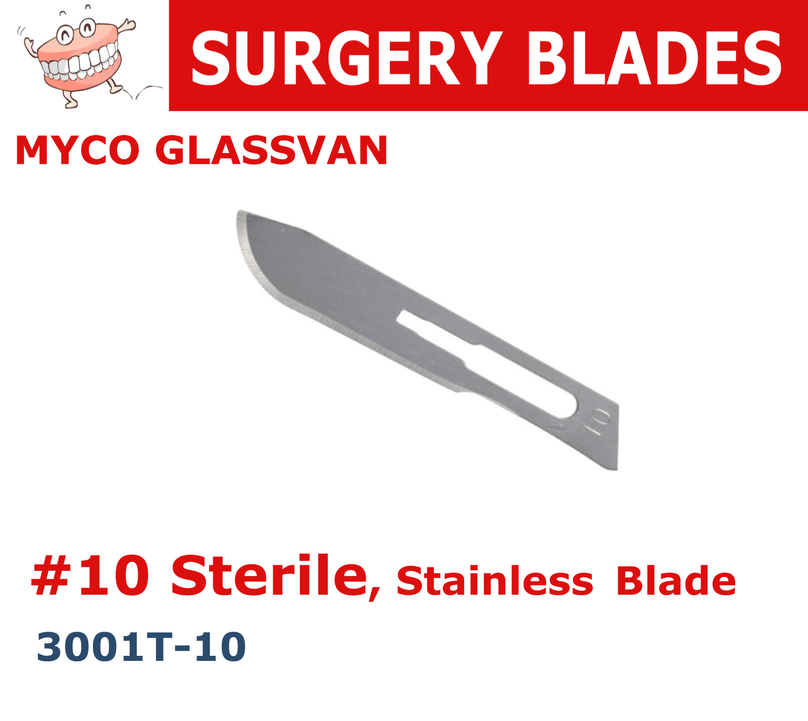 Myco GLASSVAN Stainless Steel Blades Sterile Surgical Blade #10, 300 #3001T-10