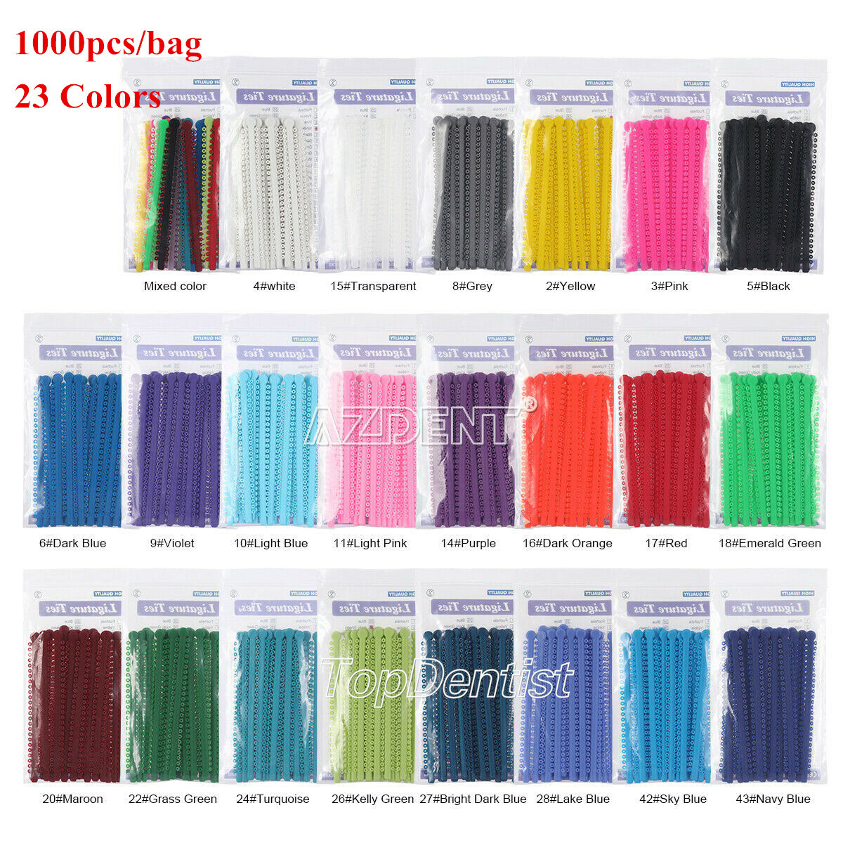 1000Pcs/Bag Dental Orthodontic Brace Elastic Rubber Bands Ligatures Tie 23Colors