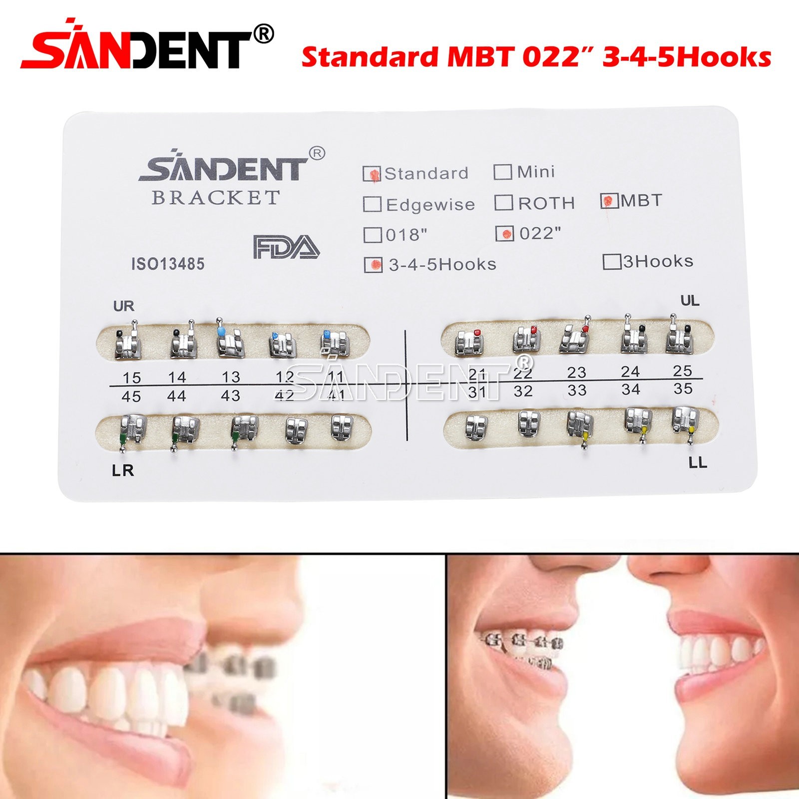 Dental Metal Brackets bracket braces Standard MBT/Roth 022/018 Hooks 3/345 USA