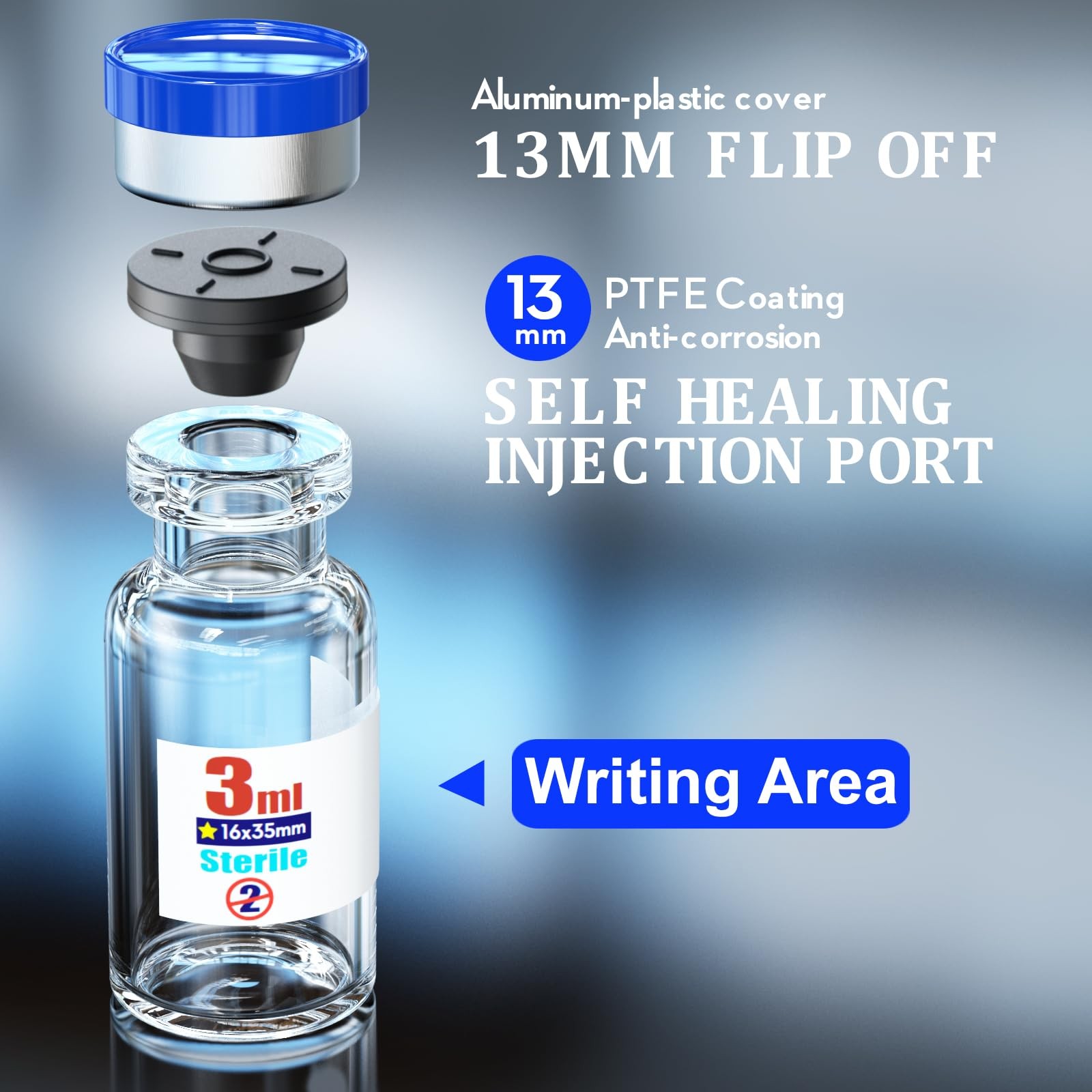 Sterile Empty Vials with Self Healing Injection Port,with Flip Off Aluminum C…