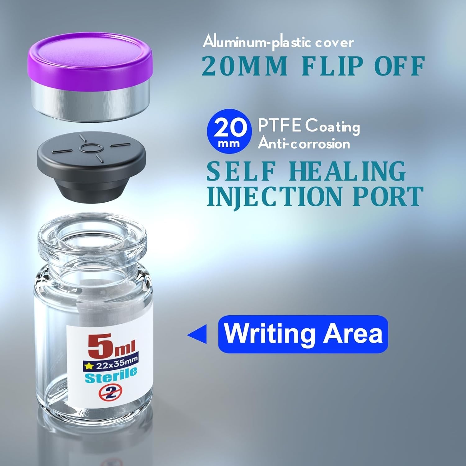Pack of 10 Leak-Proof 5ml Sterile Vials with Aluminum Flip Cap for Laboratories