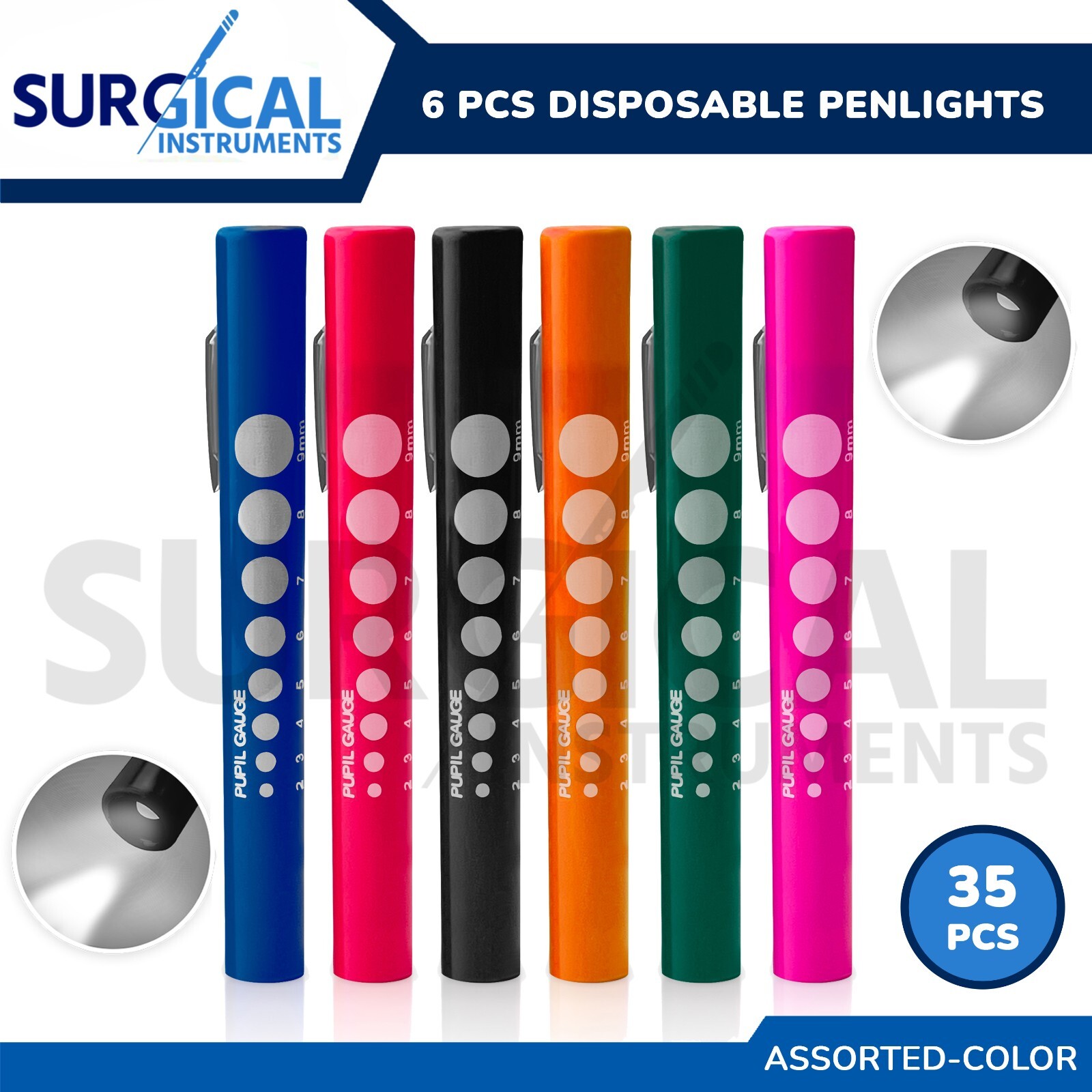 35 pcs Disposable Penlights Diagnostic ENT Emergency Medical – Assorted Colors