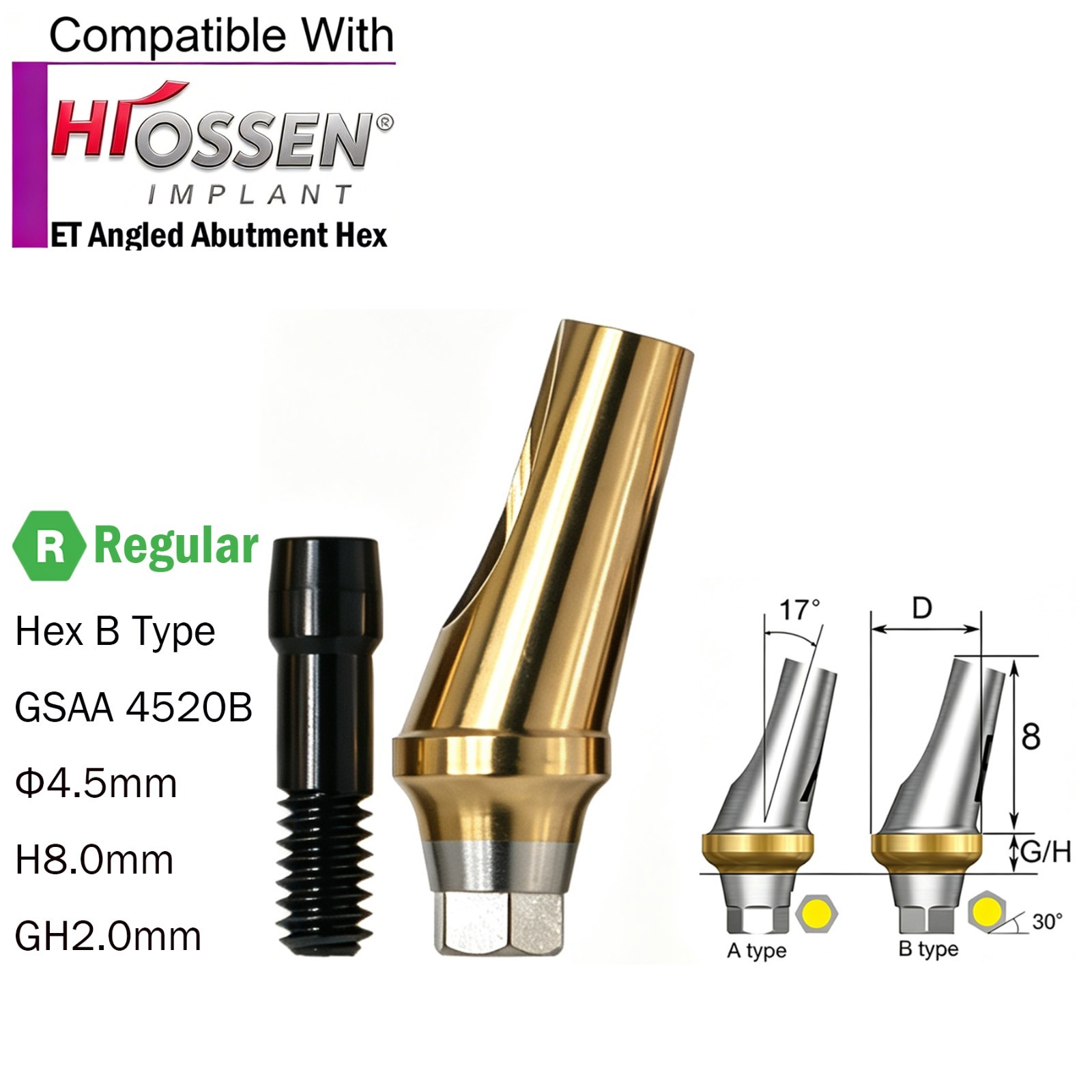 US Dental Angled Abutment 17° Titanium fit Osstem TS/Hiossen ET