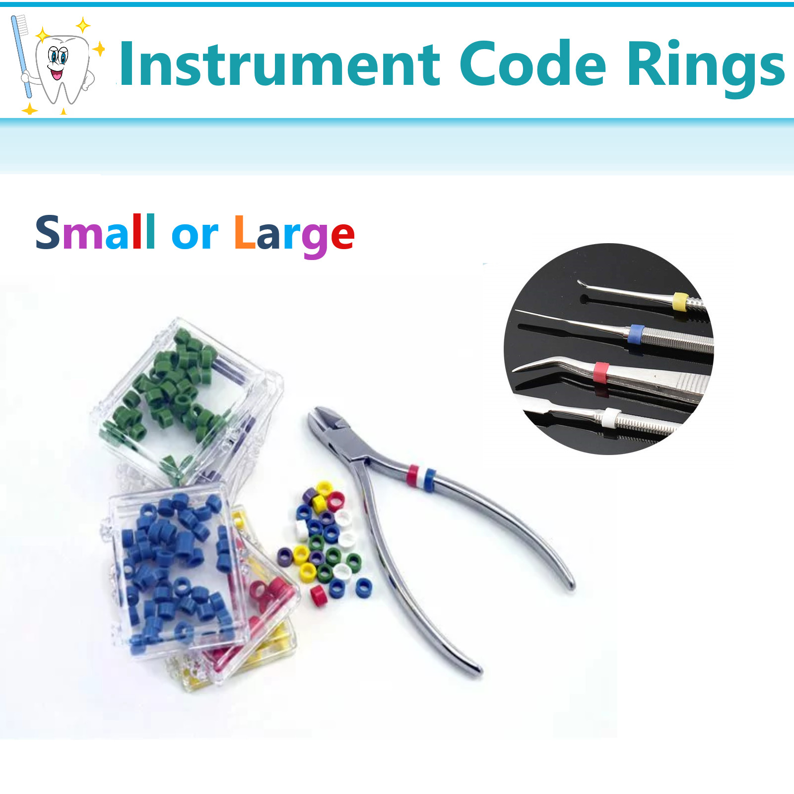 Dental Hygienist Instrument Color Code Rings Silicone Small, Large, #6 Grips