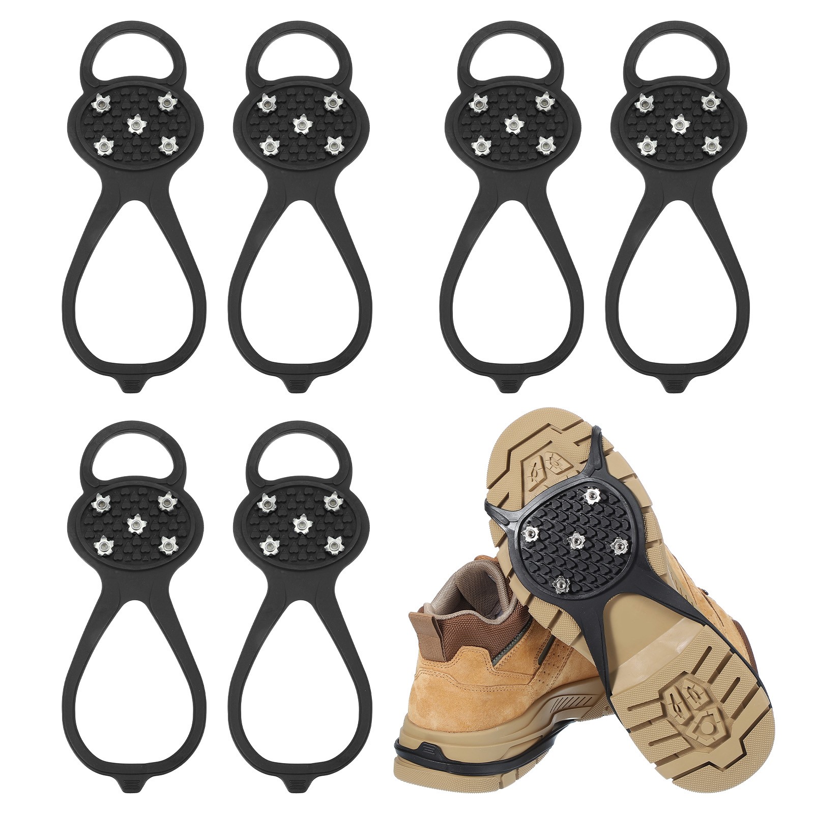 3 Pcs Non-Slip Spikes, 5 Tooth Steel Nails Ice Cleats, Black Size-M
