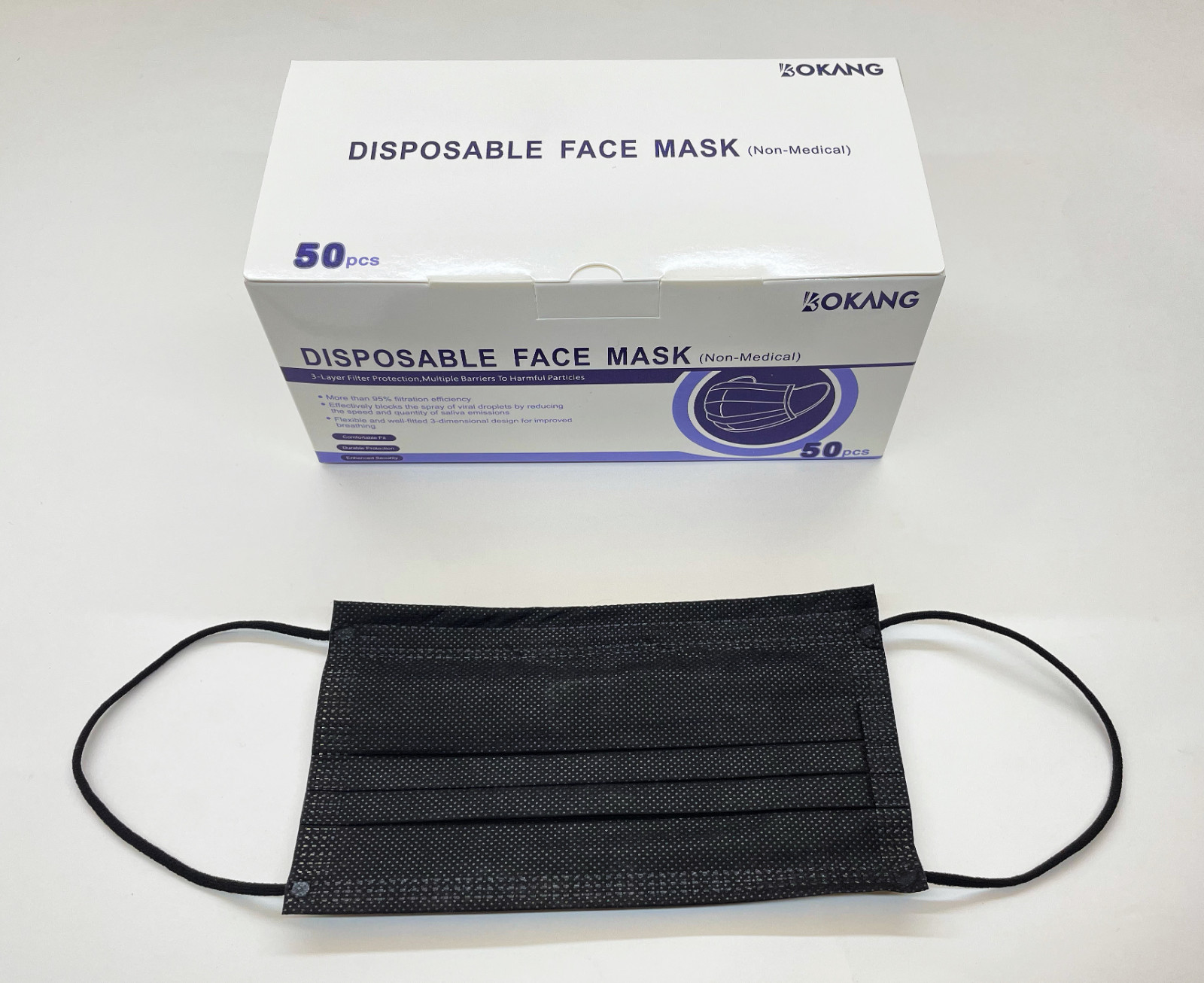 50 PCS 3-Ply Disposable Black Face Mask Non-Medical Earloop Mouth Cover
